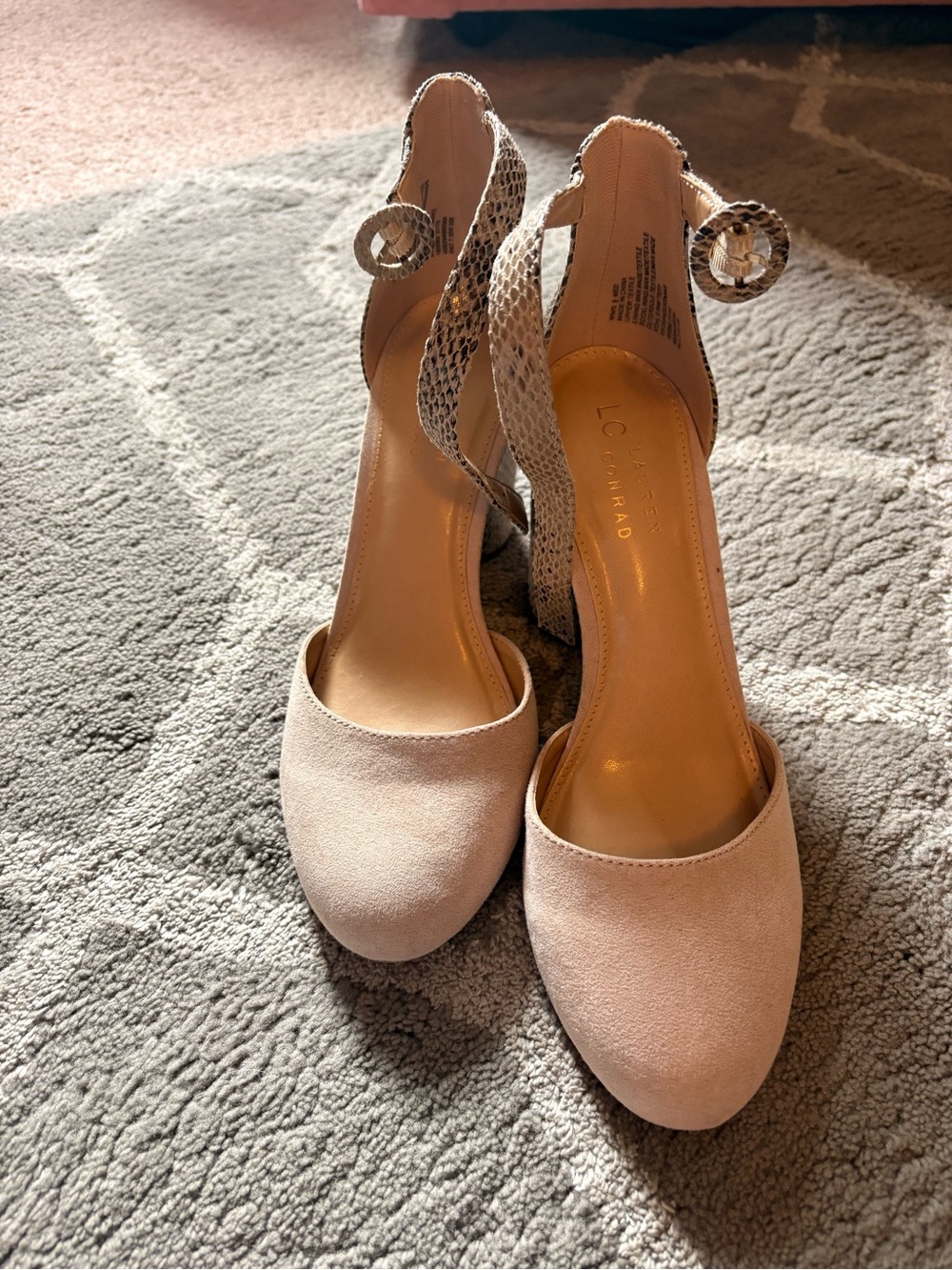 LC Lauren Conrad Blush Pink Suede Pumps with Snakeskin Ankle Strap